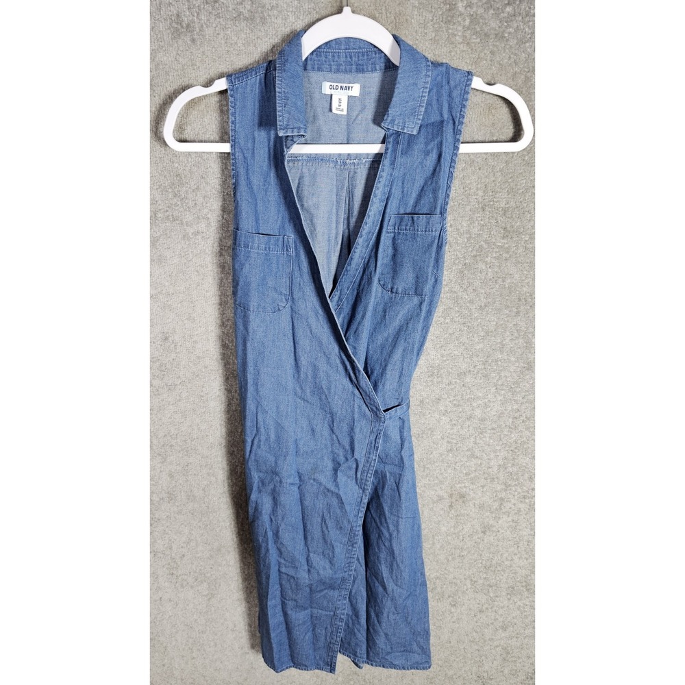 Old Navy Wrap Tank Dress Womens Sz XS Blue Chambray Denim Medium Wash Sleeveless - Picture 1 of 8